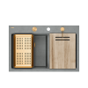 Quadron MARC 120 WORKSTATION GraniteQ zlewozmywak 2-komorowy 760*500*235 mm silver stone + syfon push to open + dozownik + deska + wkładka / elementy miedziane HQC7650U5PVDC1